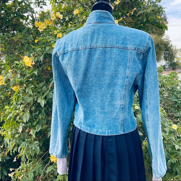 Caché vintage 80s double breasted coin button jean jacket with velvet placket - Picture 7 of 16